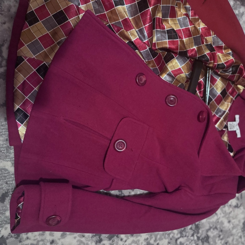 CAbi wool Lined Pea Coat cranberry red size 6 style 619 - Picture 7 of 12
